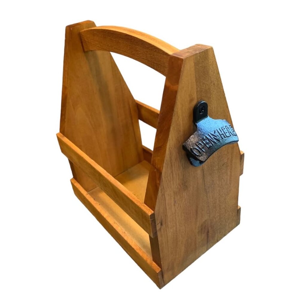 Modern Expressions Wood 6-Bottle Caddy with Metal Opener
